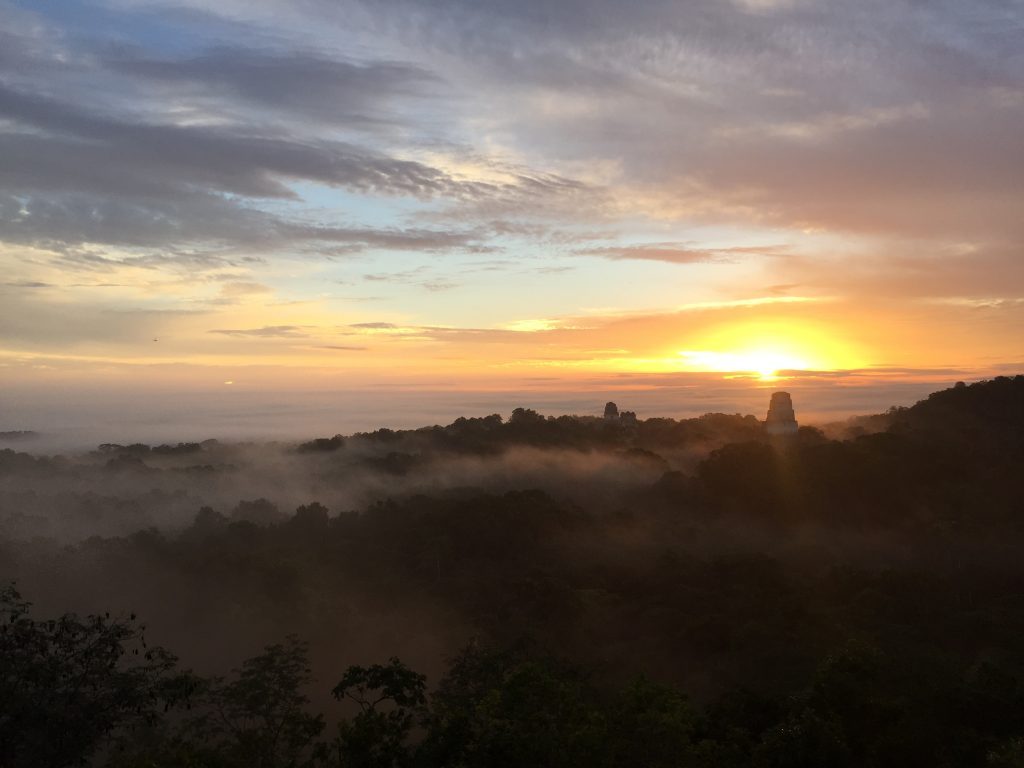 Sunrise as seen from the Mayan pyramid in Tikal